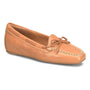 Loafer, tan leather, Sofft Pam: slip-on with stitched details and bow; classic moccasin and boat shoe style.