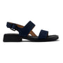 Sandal, navy suede, Dana 2 by Camper with two wide straps, low block heel, XL EXTRALIGHT EVA outsole side view.