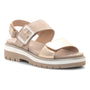 Sandal by ara, beige and metallic gold, wide straps, thick sole, large buckle, open toe. Comfort-focused design visible.