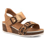 Sandal, ara Nova, with gold and leopard straps, cork heel, women’s fit, and visible Highsoft comfort technology.