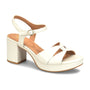 Sandal, white leather, Sofft Lucille with ankle strap, block heel, cushioned insole, and brown sole.