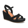 Sandal, black leather, Sofft Newbury with crisscross straps, ankle buckle, espadrille sole, open toe, cushioned footbed.