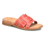 Sandal, Sofft Rachel: red leather wide strap with white stitching, tan sole, slip-on, comfort footbed.