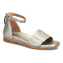Sandal, Sofft Reyna, metallic silver leather, ankle strap with buckle, closed heel, open toe.