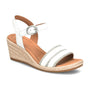 Sandal, Sofft Inez II: White leather espadrille wedge with ankle strap, rhinestone accents, buckle, jute sole.