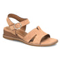 Sandal by Comfortiva in visible color, leather upper, memory foam footbed, open toe, ankle strap, low stacked heel.