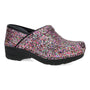Clogs, Dansko Xp 2.0, multicolor glitter with chunky black sole; slip-resistant, cushioned for comfort.