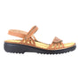 Sandal, Naot Anika, brown leather with anatomic cork and latex footbed, side profile view.