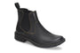 Boot, Born Hemlock, black distressed leather with brown stitching, side elastic panels; mens Chelsea style.