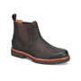 Boot, Align Rangley, dark brown weatherproof material, elastic panels, pull tab, red-trimmed lug sole.