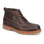 Boot in brown leather, Align Rivers brand, lace-up with lug sole, visible stitching, weatherproof design.