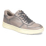Shoe, gray leather, Align Venton brand, dark gray laces, dual-density arch support, shown at an angle on white background.