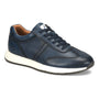Sneaker, navy full-grain leather, Align Hudson with supportive fit and white midsole, shown at an angle.