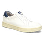 Shoe, Align Voyage: white leather upper, beige sole, blue heel, hand-stitched details for comfort.
