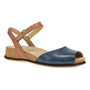 Sandal, Dansko Cass: blue peep toe with tan ankle strap, buckle closure, cork-textured sole; comfort footbed visible.