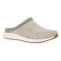 Sneaker clog, Dansko Claudia: beige, backless with white stitching, cushioned collar, arch support, white sole.