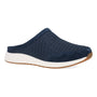Mule with navy mesh upper, white midsole, brown outsole, removable footbed. Dansko Claudia comfort footwear.