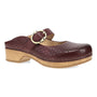 Clog, brown leather, Dansko Blaire, Mary Jane style with cushioned footbed, perforations, and buckle strap.
