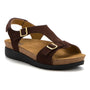 Sandal, brown suede, ABEO Algarve Buckle Metatarsal with gold buckles, cork footbed, arch support.