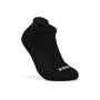 Ankle socks, ABEO 3 Pk, black with arch support and white toe text, shown on a white background.