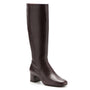 Boot in dark brown leather, ABEO Avenue Tall, knee-high with low block heel and orthotic footbed for support.