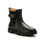Boot, ABEO Boulevard Chelsea, black leather, womens, buckle, elastic panel, chunky sole, arch support.