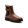 Boot, brown leather, ABEO Boulevard Chelsea with arch support, black lug sole, elastic panel and small buckle.