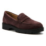 Loafer, ABEO Boulevard: womens, burgundy suede, chunky black sole, visible stitching, premium leather; shown on white.