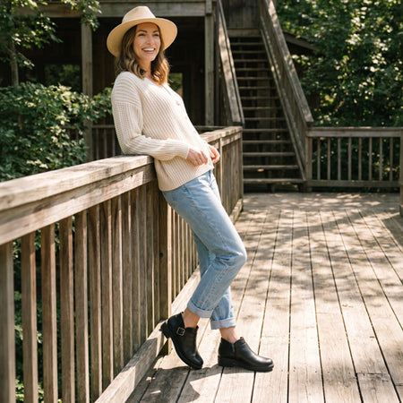 Model wearing Compass Shootie in color Black
