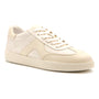 Shoe, cream leather ABEO Encore Court womens low-top with white laces, textured rubber sole, shown on white background.