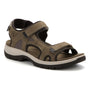 Sandal, brown/black ABEO Goleta Trail, adjustable velcro, cushioned sole, rugged tread, left angle.
