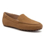 Loafer, tan suede, ABEO Harbor Metatarsal with visible stitching, round toe, rubber sole, orthotic cushioned footbed.