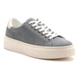 Shoe in gray suede, ABEO Jumpstreet Sneaker Metatarsal, with arch support and white sole, shown at an angle.