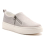 Slip-on shoe, ABEO Jumpstreet Zip Metatarsal, light gray suede, platform sole, arch support, side zipper.