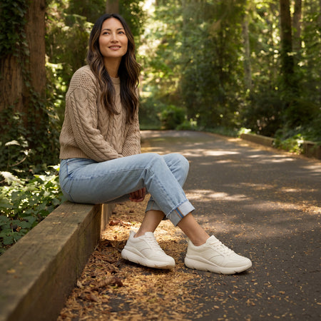 Model wearing Mxv Shift Leather Metatarsal in color White