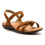 Sandal, brown leather, ABEO Oasis Cross with low heel, open toe, cushioned tan footbed on white background.