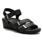 Sandal, black leather, ABEO Riviera II Strap with metallic accents, ankle strap, orthotic footbed support.
