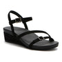 Sandal, black, ABEO Riviera II, thin wedge, two straps, ankle buckle, low heel, orthotic footbed for support.