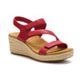 Sandal, ABEO Riviera: red, three straps, cushioned sole, arch support, rope-wrapped platform heel.