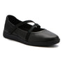 Shoe, black leather ABEO Vela Mary Jane with round toe, two elastic straps, flat sole for women’s walking comfort.