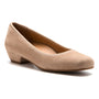 Pump, beige suede, ABEO Via Metatarsal with low heel and visible orthotic support for comfort.