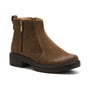 Boot, ABEO Vista Zip Metatarsal: brown suede, black sole, side zipper, arch support, low heel.