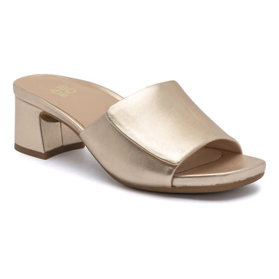Avenue Slide Metatarsal in Light Gold Leather - side view