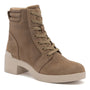 Boot, tan suede, ABEO Capital Lace Metatarsal with padded collar and chunky beige sole, shown on white background.
