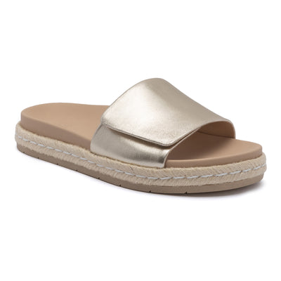 Isle Slide Metatarsal in Light Gold Leather - side view