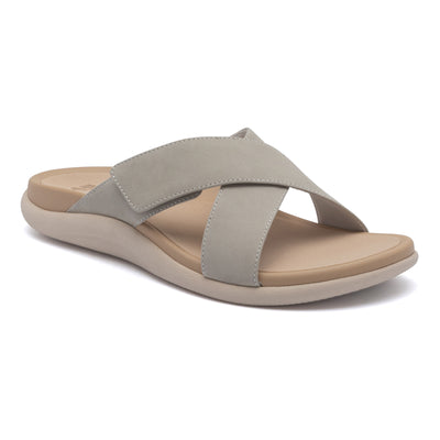 Laguna Slide Metatarsal in Beige Leather - side view