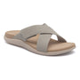 Sandal, tan leather, ABEO Laguna Slide Metatarsal with crisscross straps and cushioned sole, on white background.
