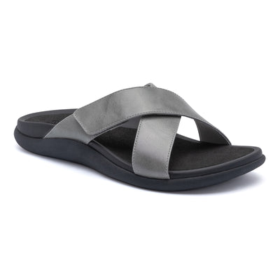 Laguna Slide Metatarsal in Silver Leather - side view