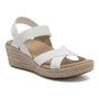 Sandal, ABEO Riviera Stretch, white with jute accents, cushioned insole, arch support, strappy platform design.