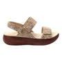 Sandal, Alegria Bailee, beige with textured adjustable straps, chunky dark brown wooden sole for support.
